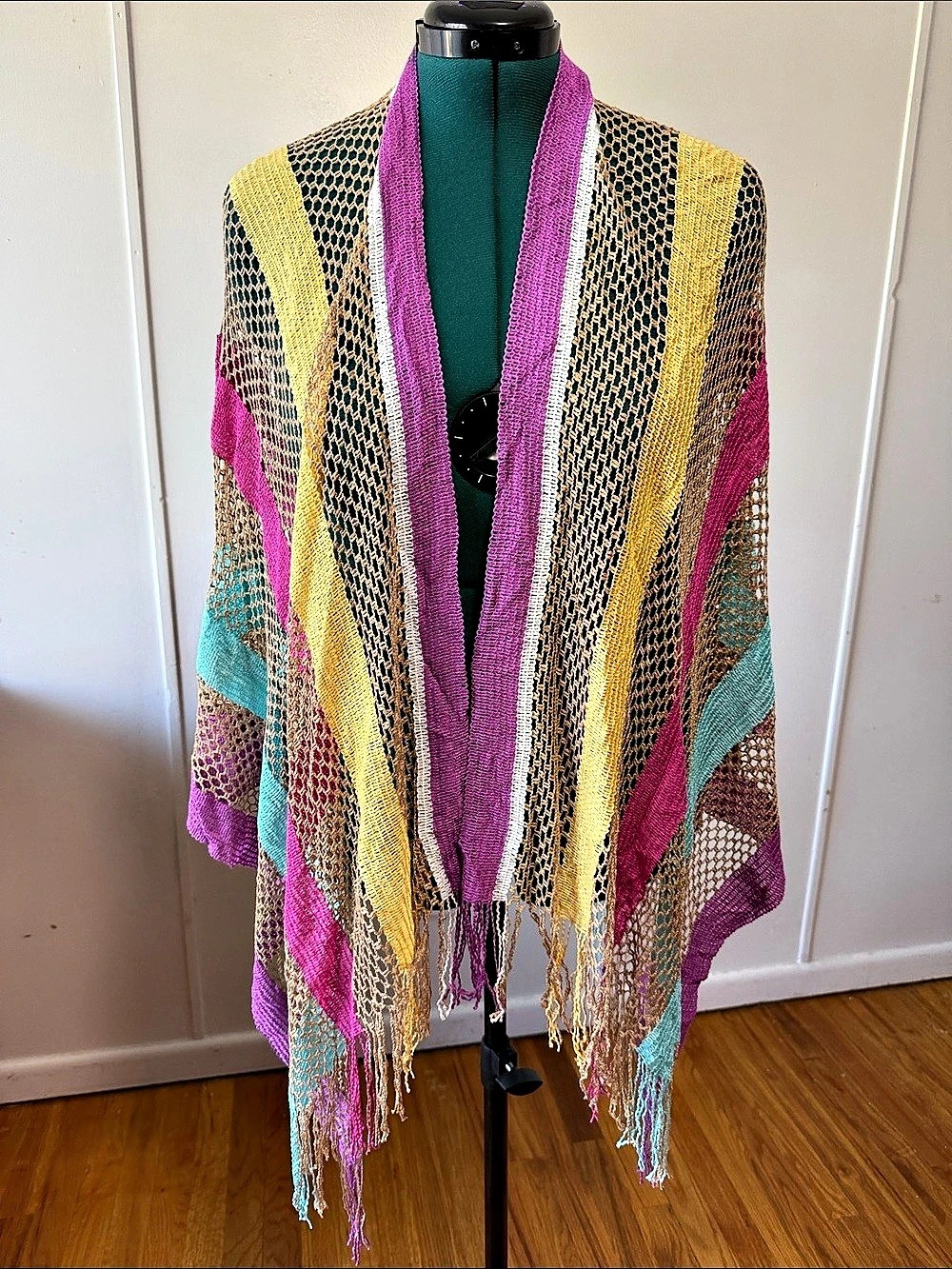 Coco + Carmen Color Block Crochet Swim Cover Up Pink Yellow